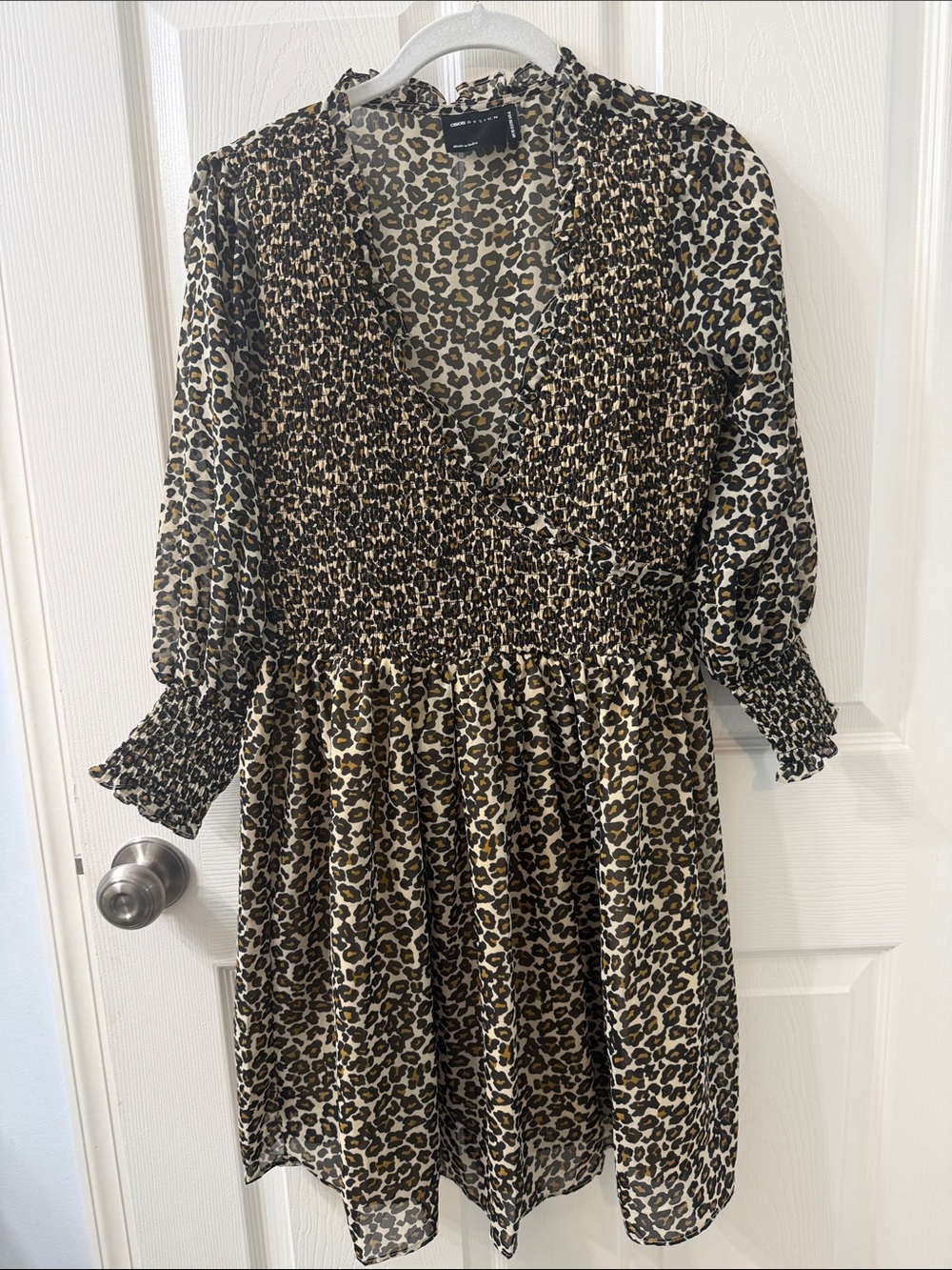 ASOS Leopard-Print Smocked Mini Dress Size 6